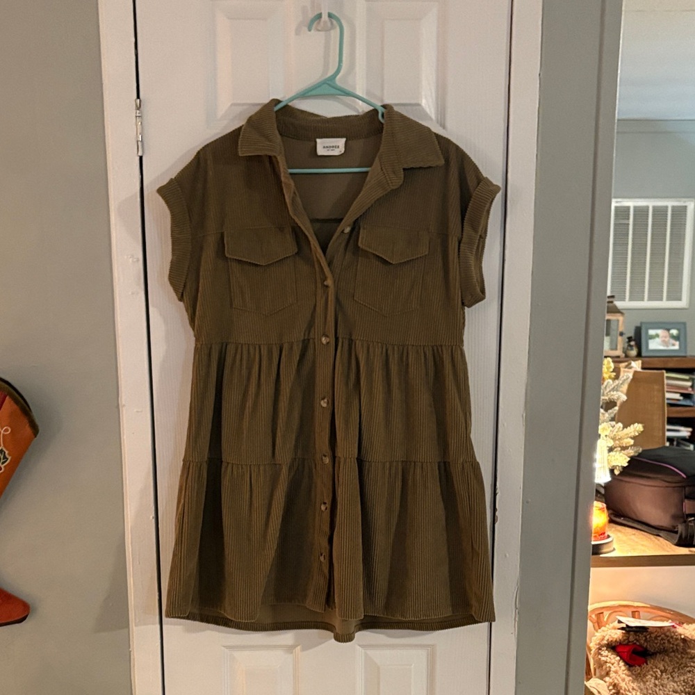 Casual Tan Button-Up Dress